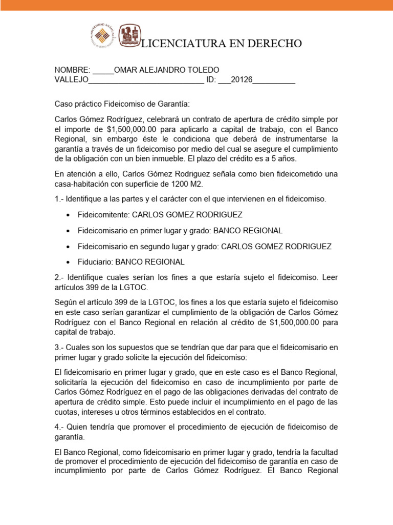 Fideicomiso de Garantía en Crédito Simple | PDF | Justicia | Crimen y ...