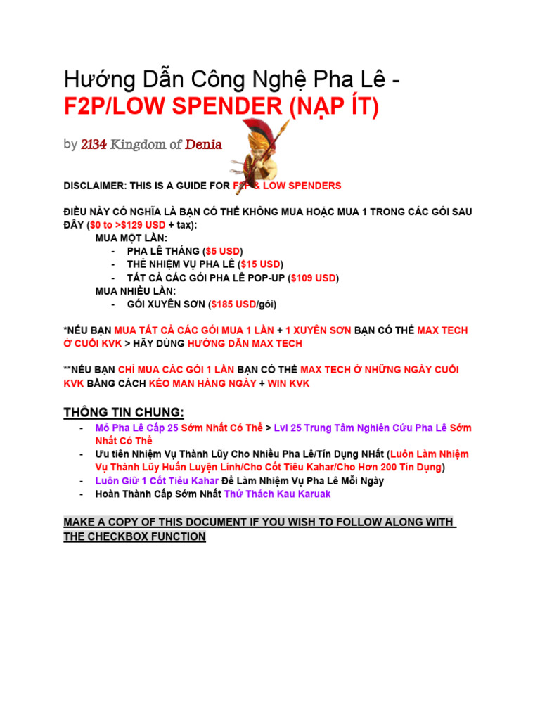 Hướng Dẫn Pha Lê F2P trong ROK | PDF | History