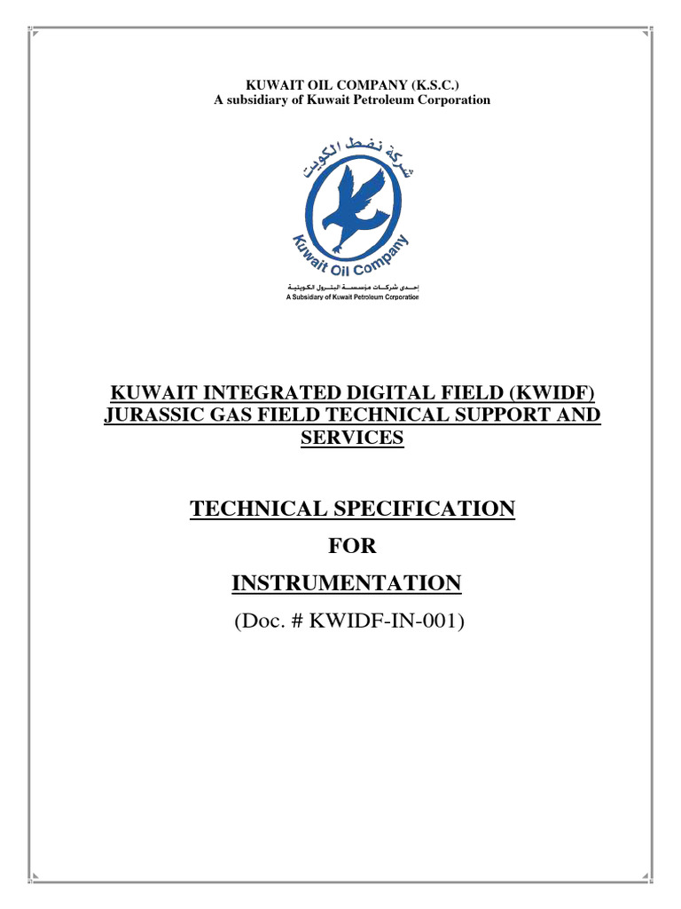 Jurassic Gas Field Instrument Specs | PDF | Specification (Technical ...