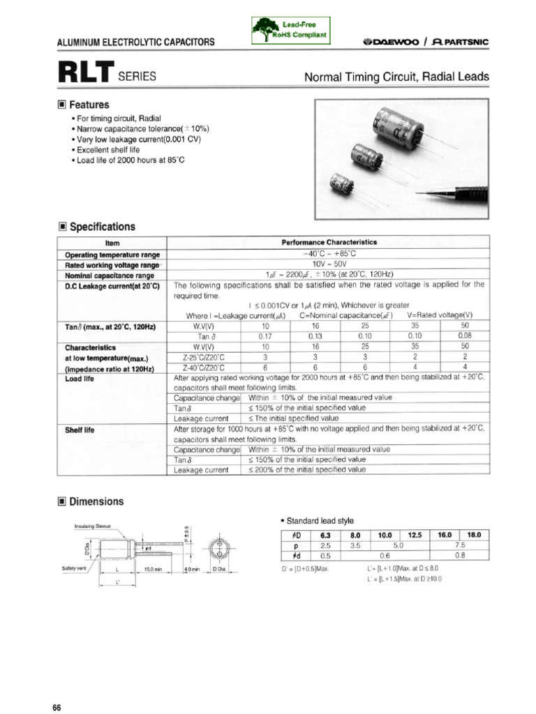 Daewoo-Partsnic [radial thru-hole] RLT Series | PDF