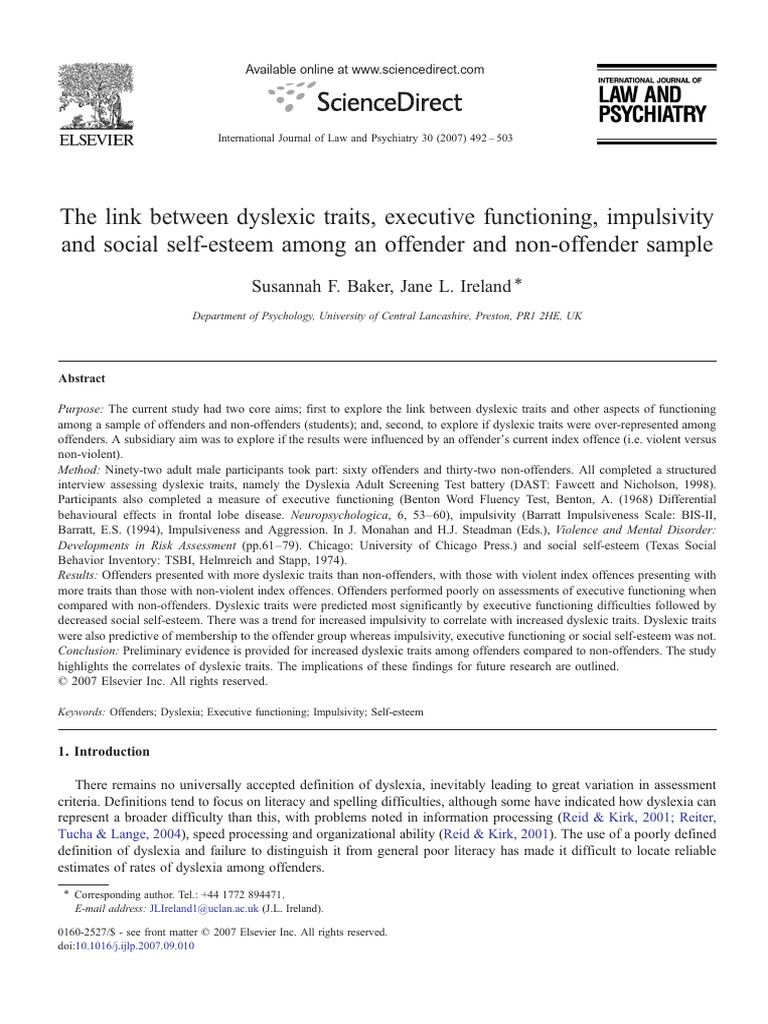 The Link Between Dyslexic Traits, Executive Functioning, Impulsivity ...