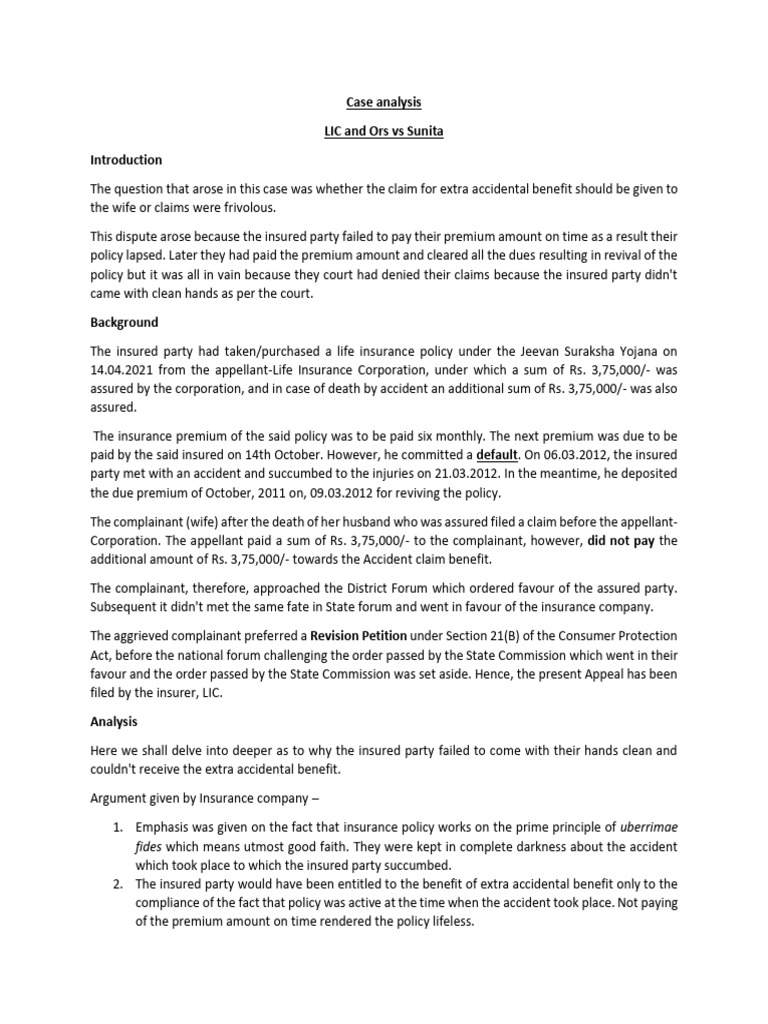 LIC vs Sunita: Accident Benefit Dispute | PDF | Insurance | Life Insurance