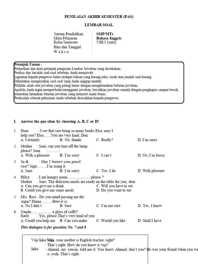 Panduan Pengisian Lembar Jawaban Pas Pdf