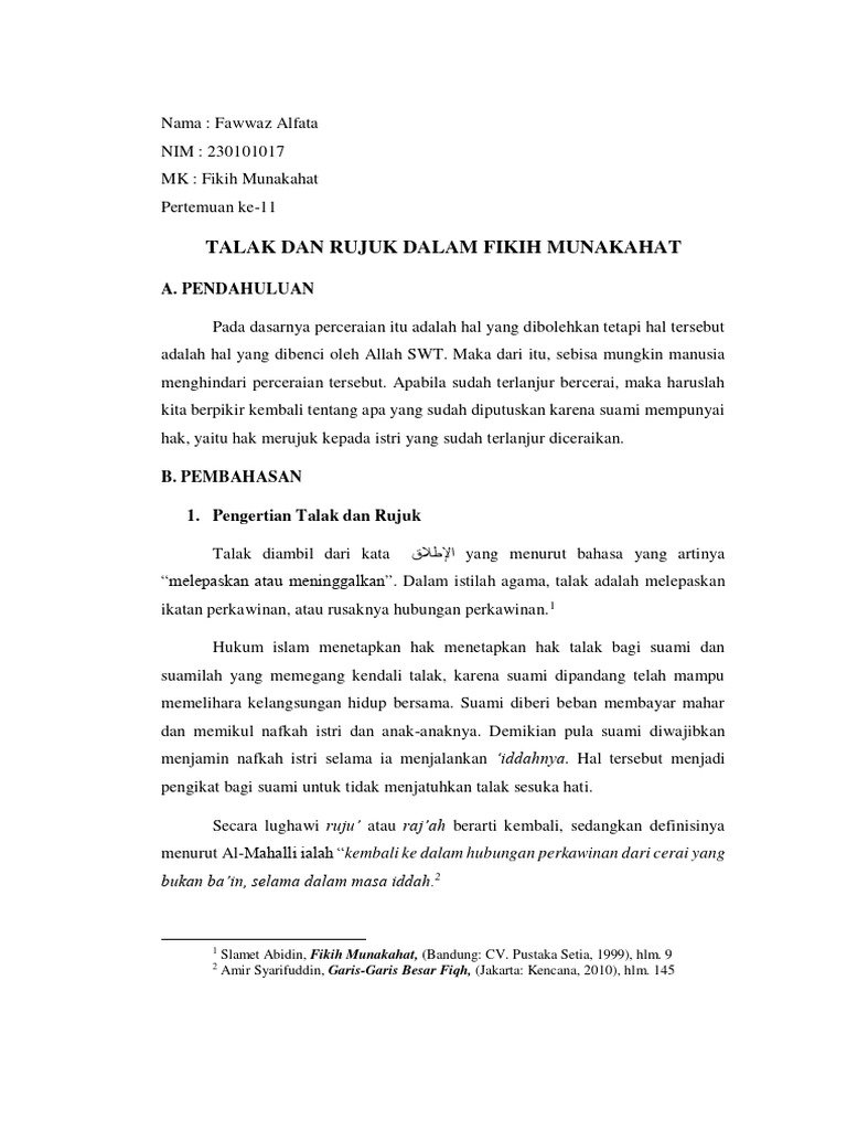 Talak dan Rujuk dalam Fikih Munakahat | PDF