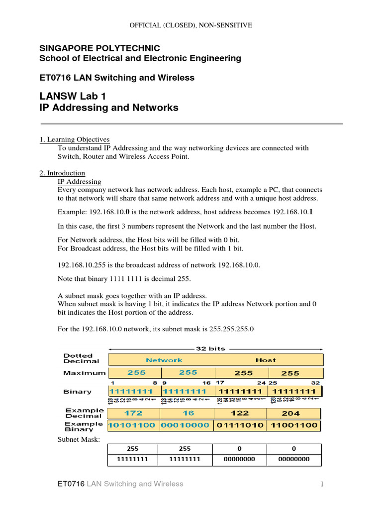 Lab 1 Ip Address And Networks Pdf Ip Address Computer Network