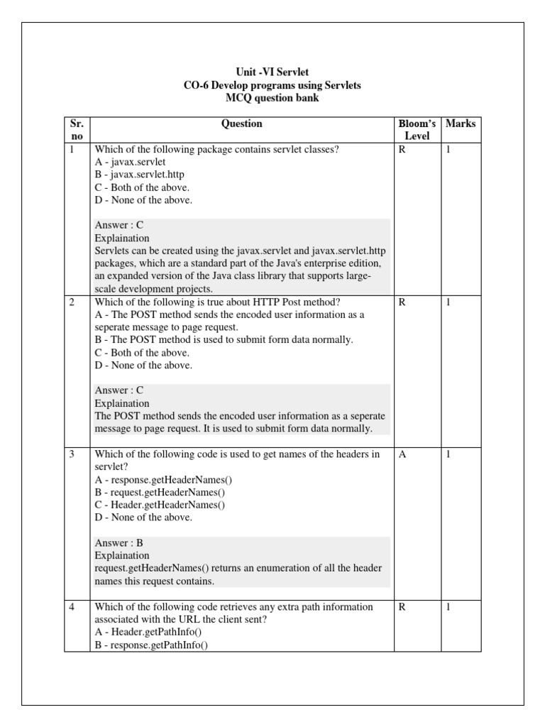 Servlet In Java Mcq Geeksforgeeks Sql