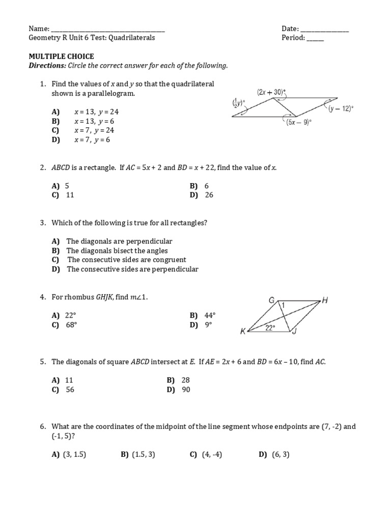 Unit 6 Practice Test Pdf Rectangle Perpendicular