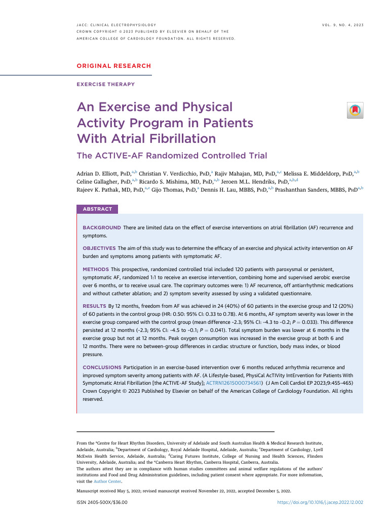 An Exercise and Physical Activity Program in Patients With AF | PDF ...