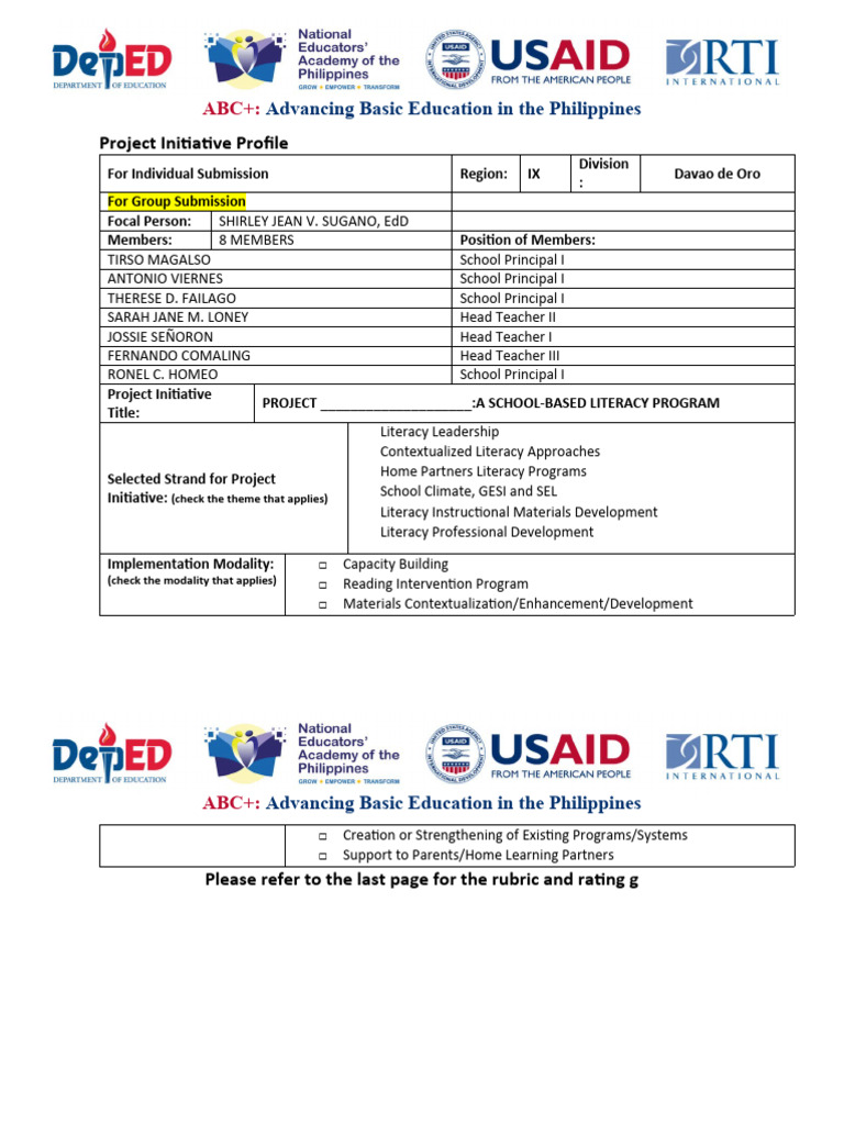Project Initiative Plan Sample LLNHS | PDF | Literacy | Educational ...