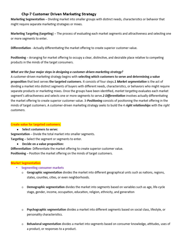Customer-Driven Marketing Strategies | PDF | Market Segmentation ...