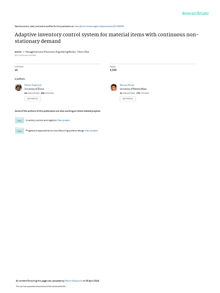 Adaptive Inventory Control Algorithm | PDF | Mathematical Optimization ...