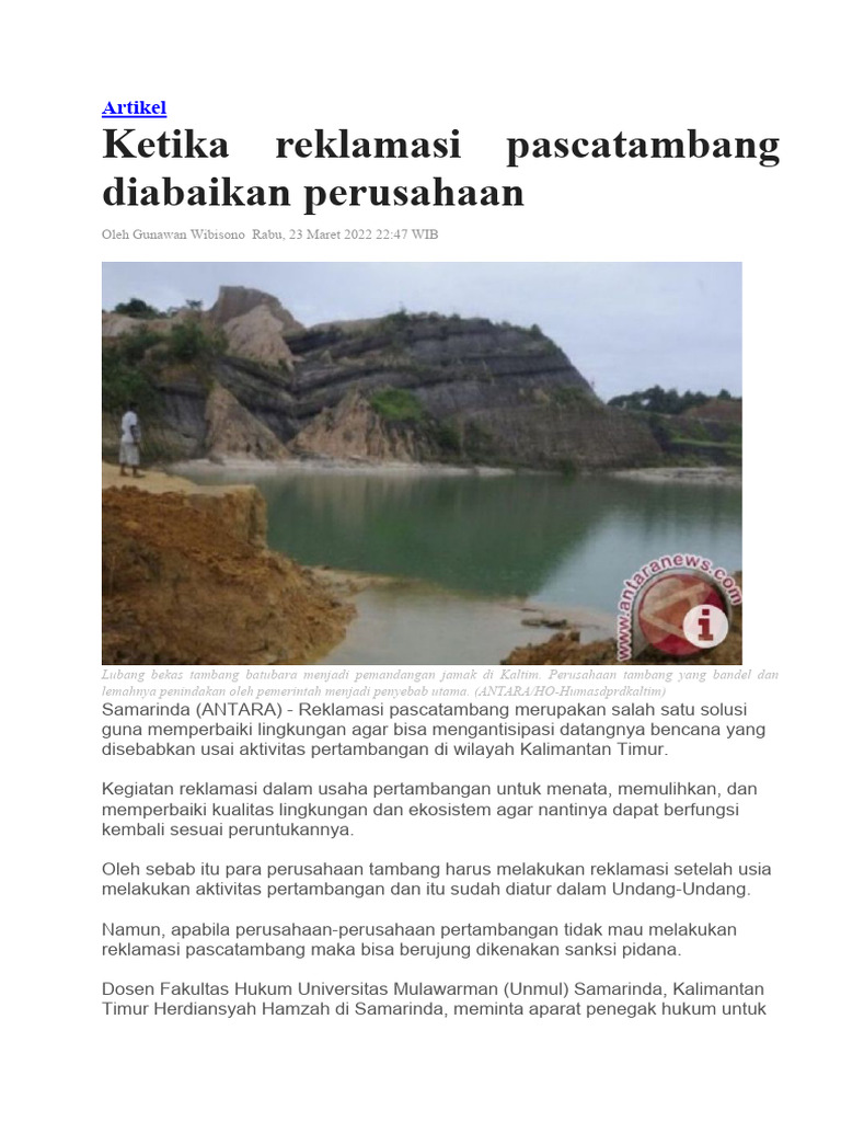 Reklamasi Pascatambang di Kaltim: Tantangan dan Sanksi | PDF