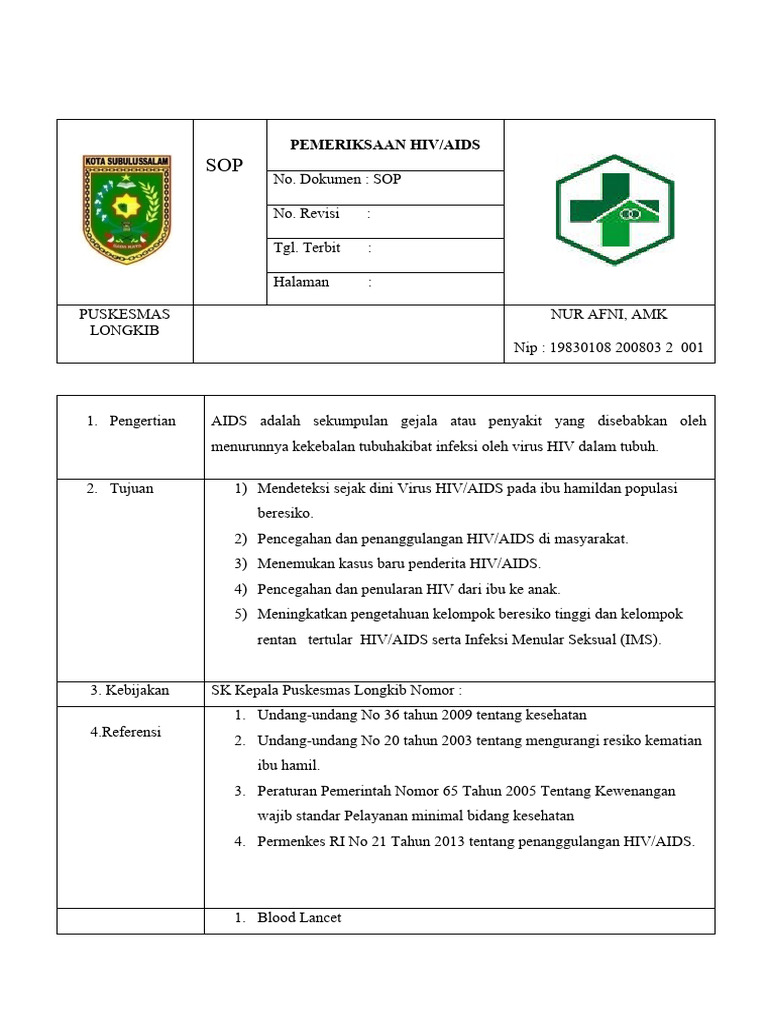 Sop Pemeriksaan Hiv | PDF