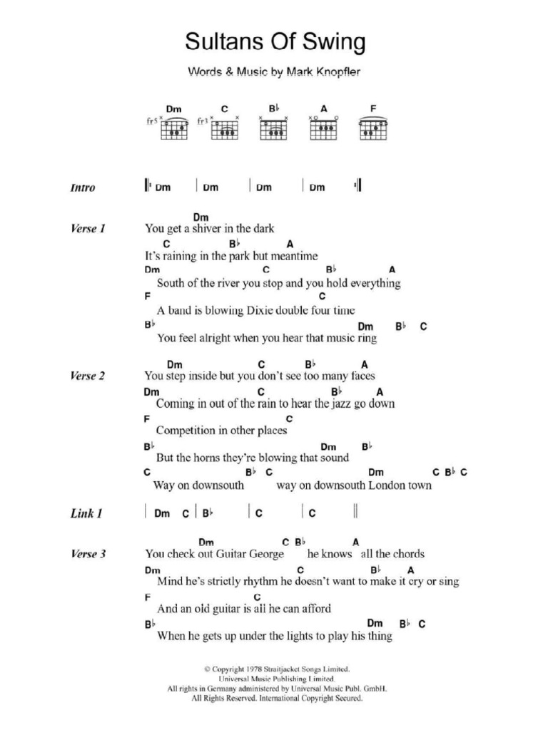 Words To Sultans Of Swing
