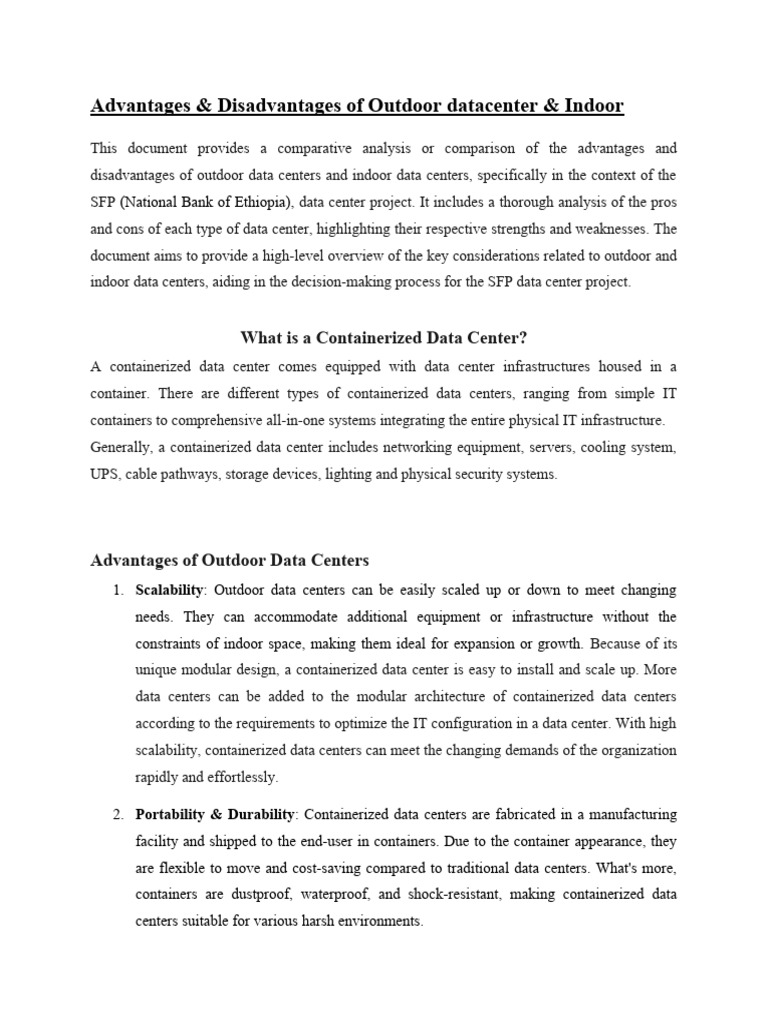 Indoor vs Outdoor Data Centers: Pros & Cons | PDF | Data Center ...