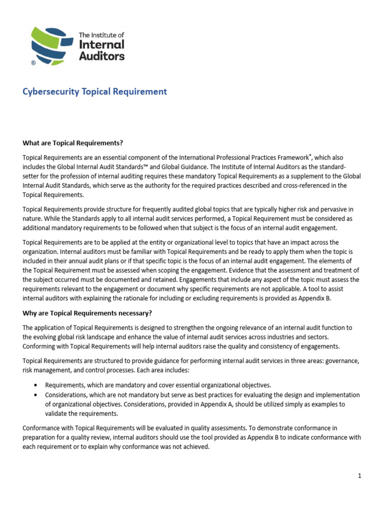 Cybersecurity Topical Requirement English | PDF | Computer Security ...
