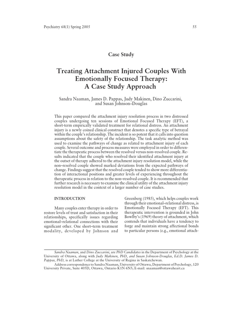 Treating Attachment Injured Couples With Emotionally Focused Therapy ...
