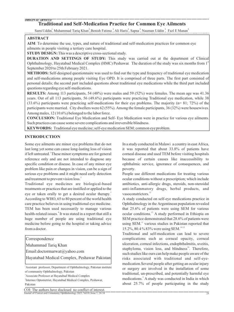 Traditional and Self-Medication in Eye Care | PDF | Ophthalmology | Therapy