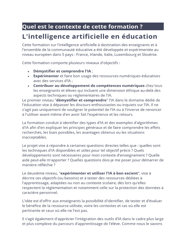 IA et éducation : comprendre et expérimenter | PDF | Intelligence ...