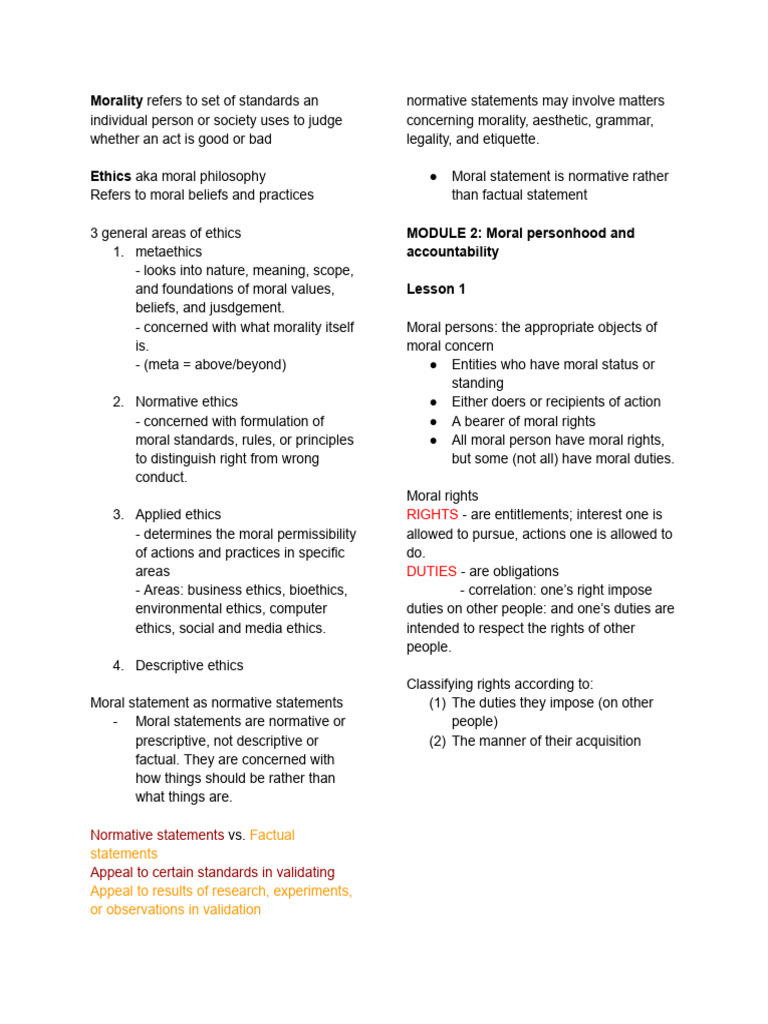 Understanding Morality and Ethics Concepts | PDF | Morality | Rights