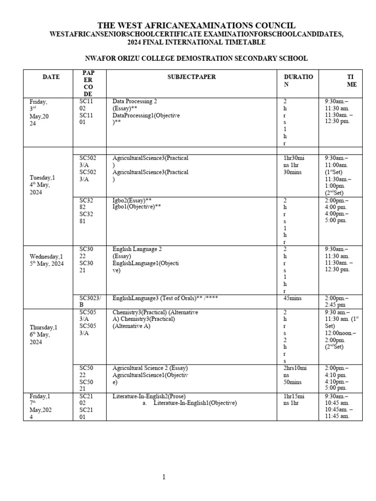 Demo final wassce sc 2024 updated april 2 2024 pdf