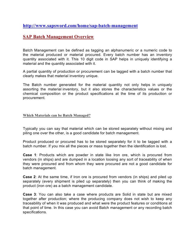SAP Batch Management Overview | PDF | Computing And Information Technology