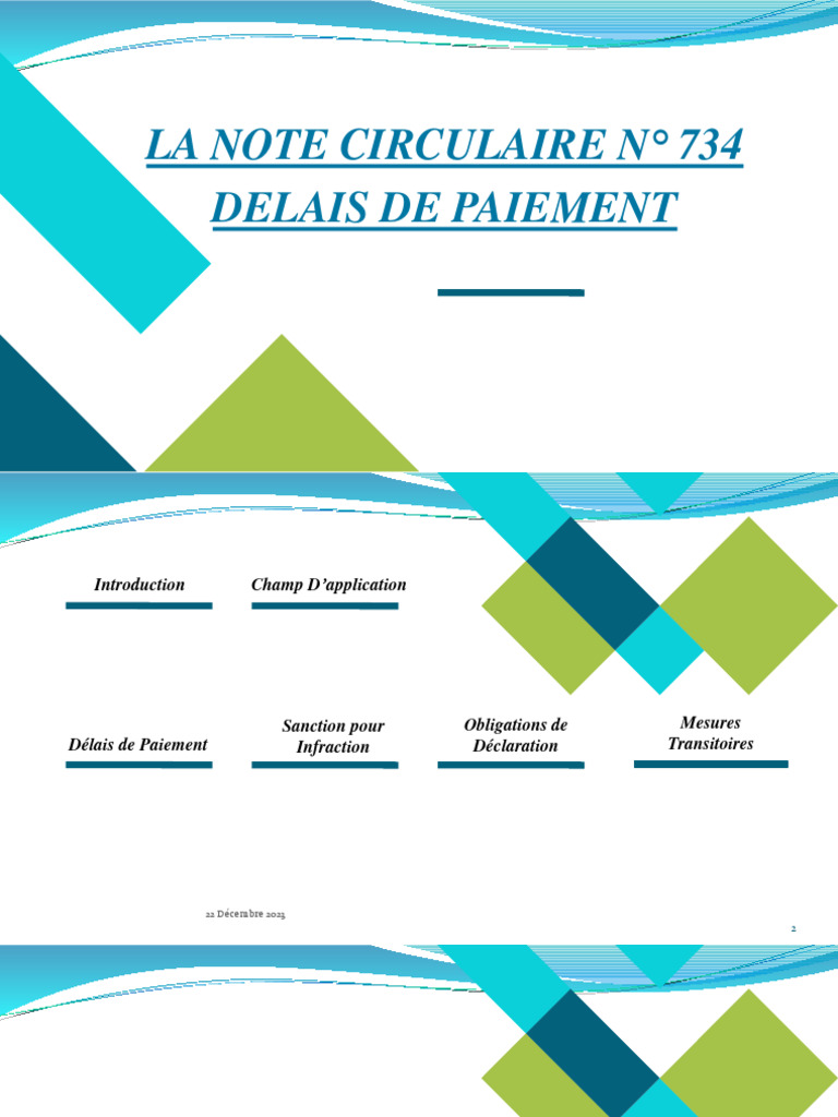 Note Circulaire N° 734 : Délais de Paiement | PDF | Taxe sur la valeur ...