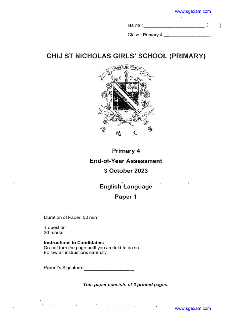 Primary 4 English Exam Paper 2023 | PDF