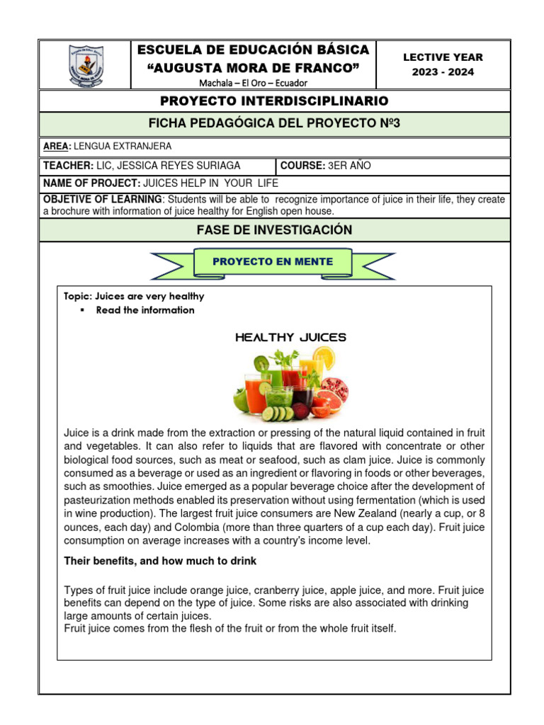 Healthy Juice Project for Students | PDF | Juice | Diet & Nutrition
