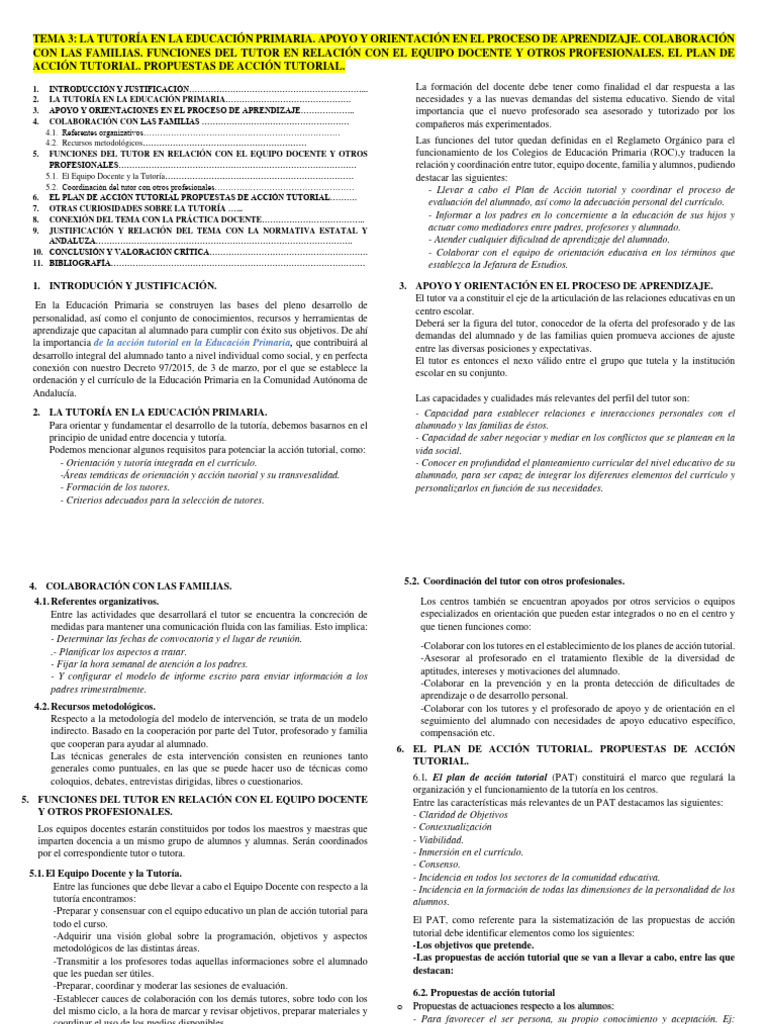 Tutoría en Educación Primaria: Funciones y Acción | PDF | Maestros ...
