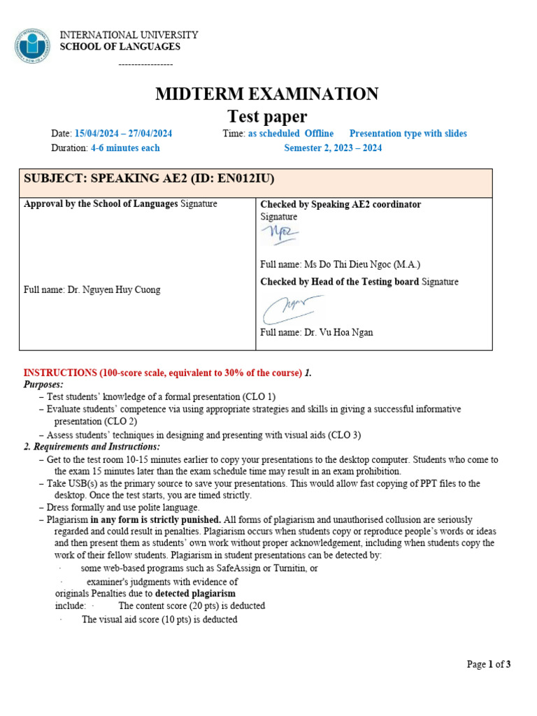 AE2 Speaking Exam Guide | PDF | Plagiarism | Microsoft Power Point