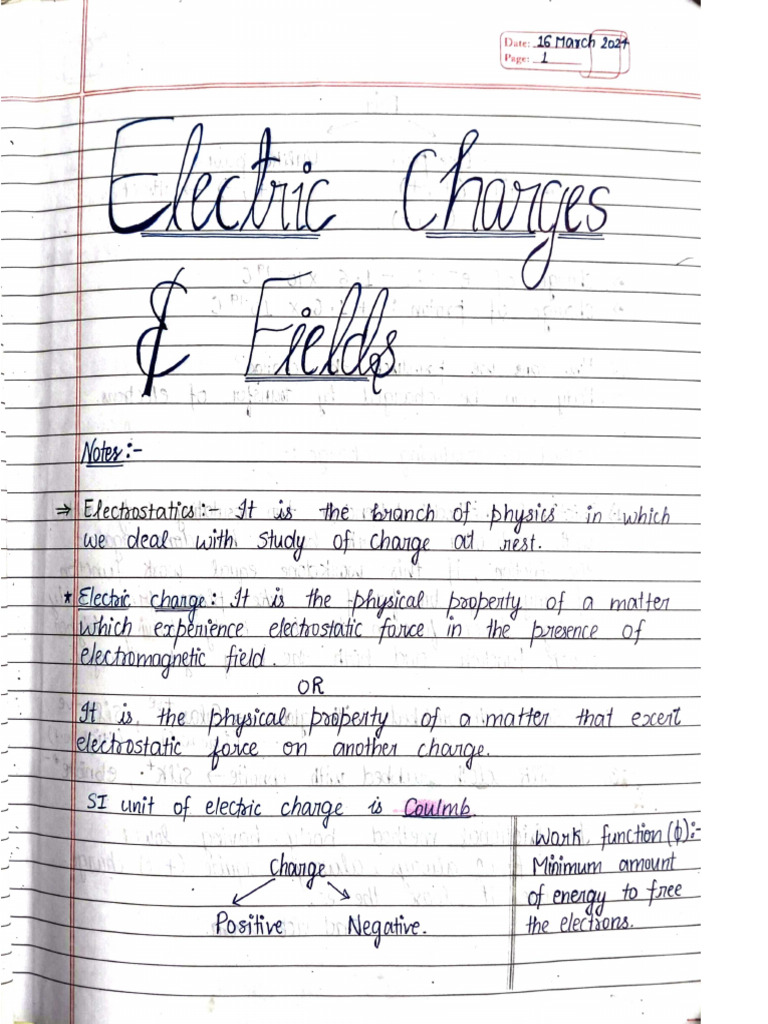Electric Charge and Field Class Notes Class 12 | PDF