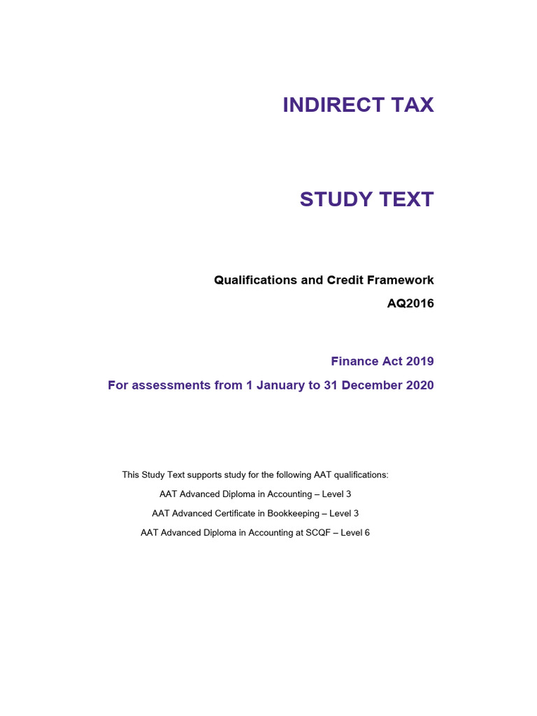 Look Inside Study Text Aat Indirect Tax | PDF | Value Added Tax | Taxes