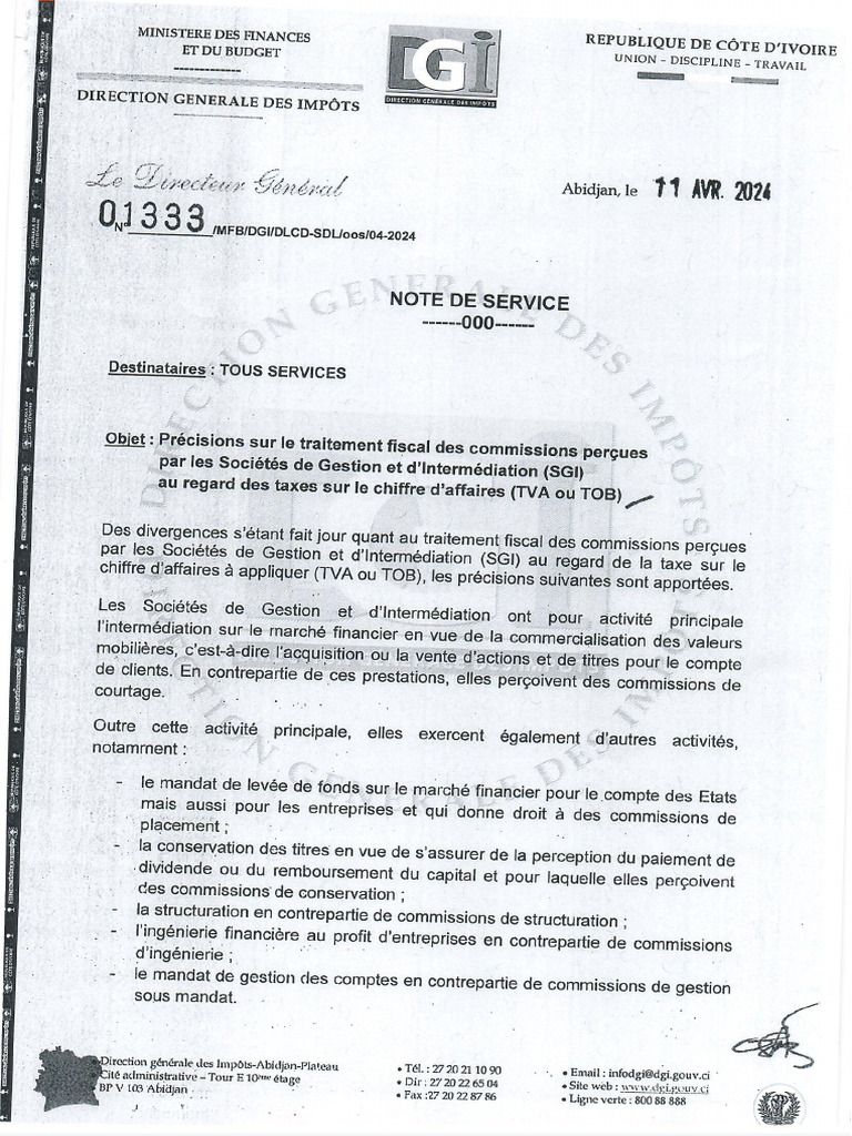 Traitement Fiscal Des Commissions Perçues Par Les SGI PDF