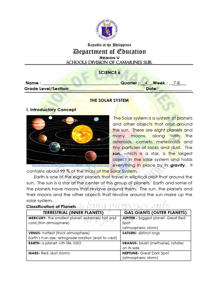 Solar System Overview for Grade 6 | PDF | Solar System | Planets