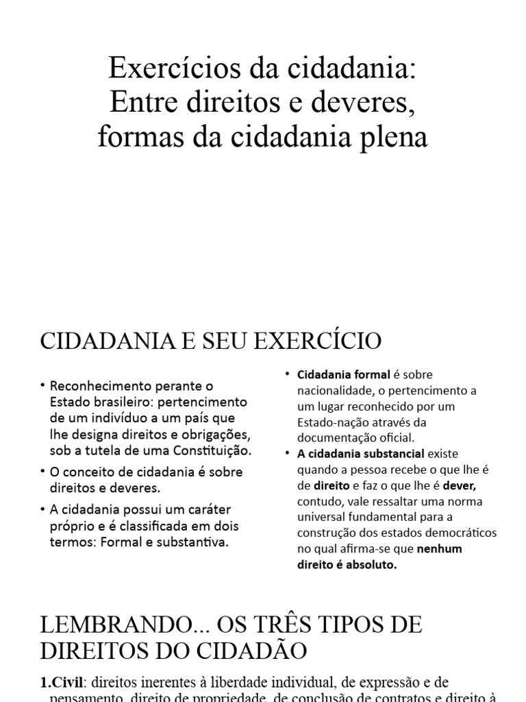 Aula - Formas Do Exercício Da Cidadania | PDF | Cidadania | Estado