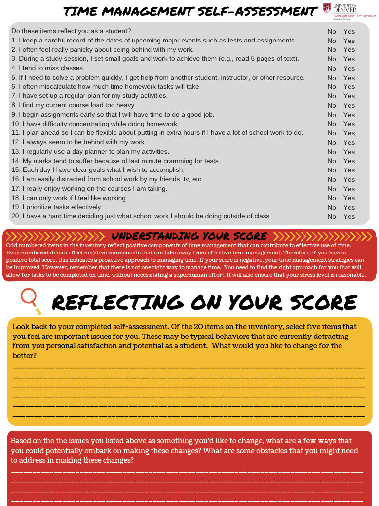 Time management self assessment to print download free pdf