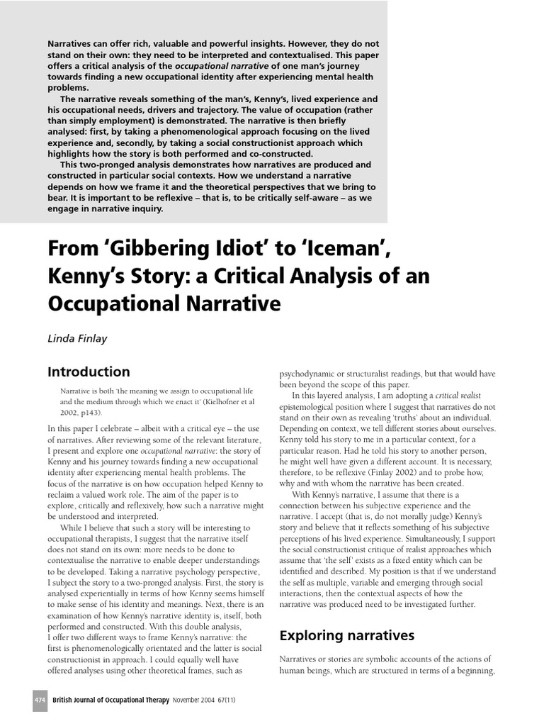 occupational narrative 2 | PDF | Narrative | Identity (Social Science)