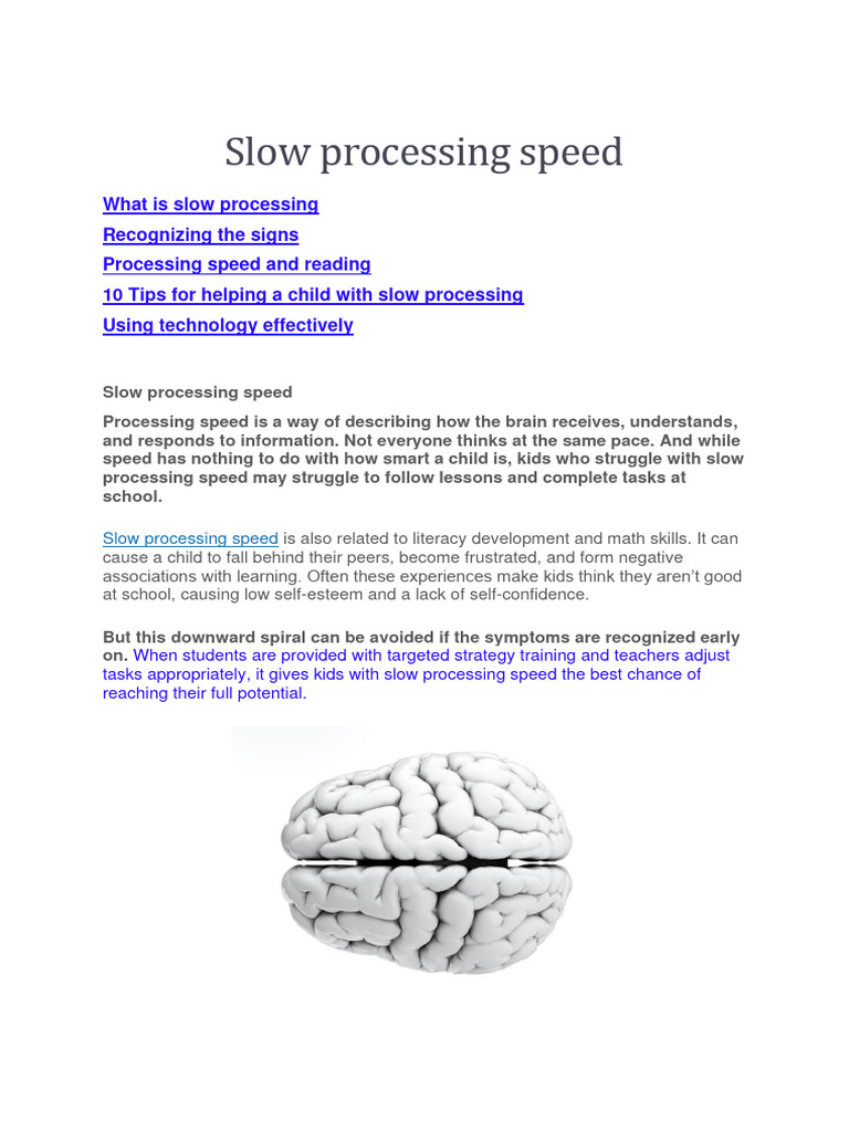 Dyslexia and Slow Processing Speed Insights | PDF | Dyslexia | Memory