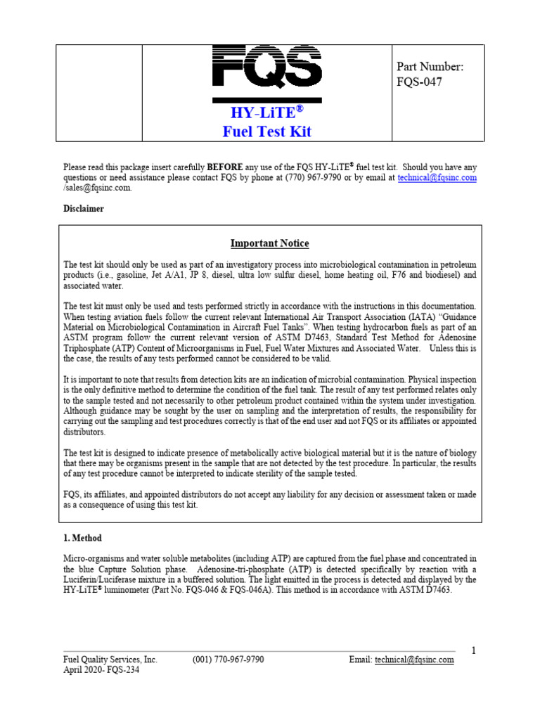 HY-LiTE FQS Pen Package Insert 04-2020 | PDF | Diesel Fuel | Jet Fuel