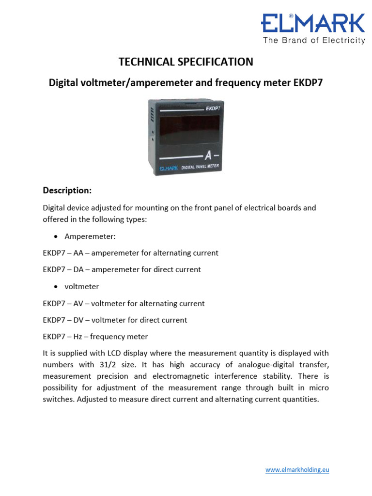 EKDP7 Digital Meter Specifications | PDF | Science & Mathematics