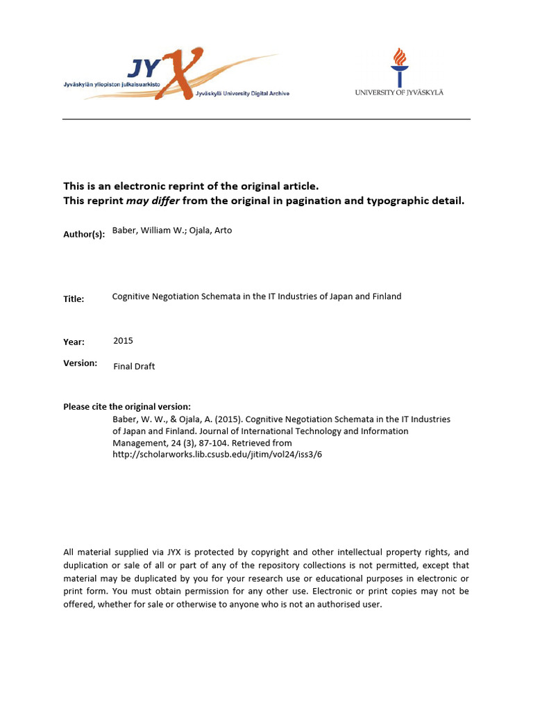 Cognitive Negotiation Schemata In The It Pdf Schema Psychology