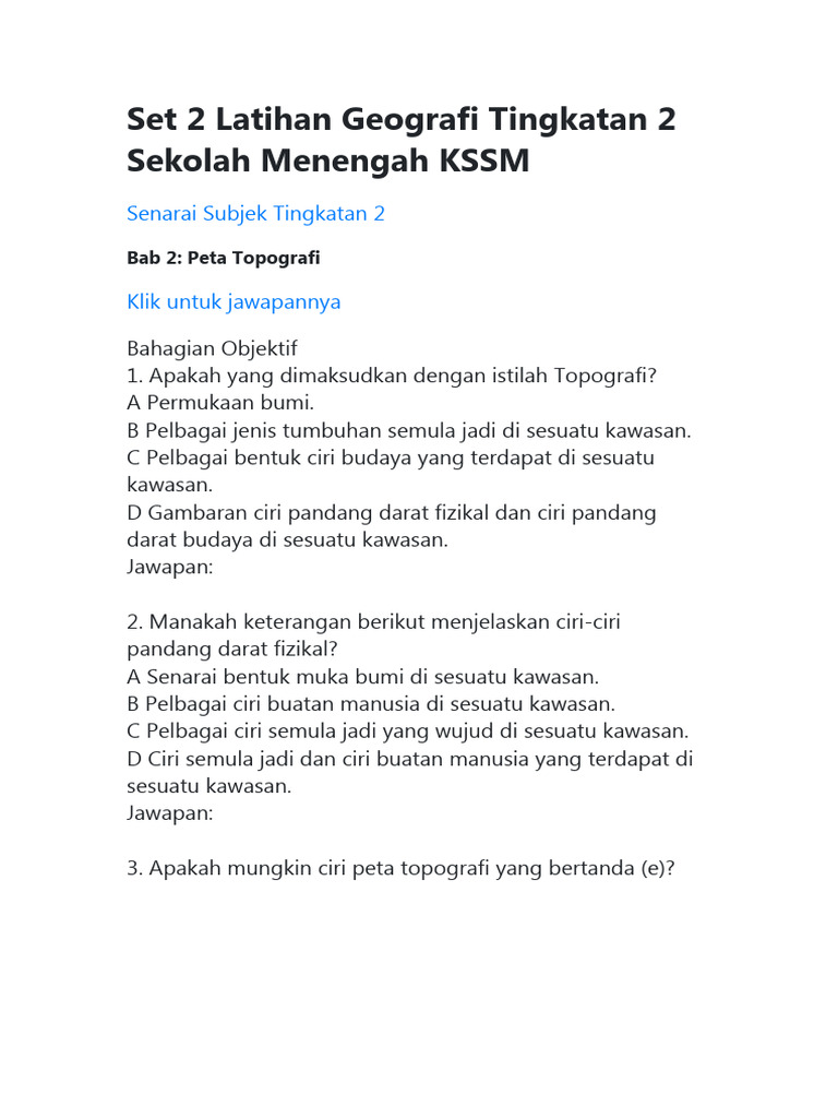 Set 2 Latihan Geografi Tingkatan 2 Sekolah Menenga Pdf