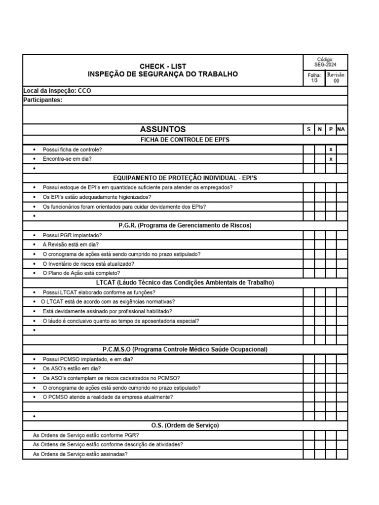 CheckList Inspecao Segurança DOCS | Download grátis PDF | Embalagem e ...