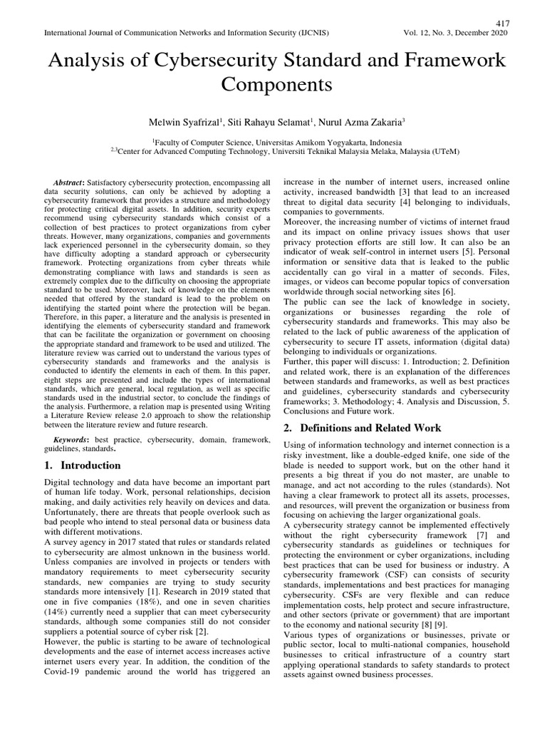 Cybersecurity Standards and Frameworks Analysis | PDF | Computer ...