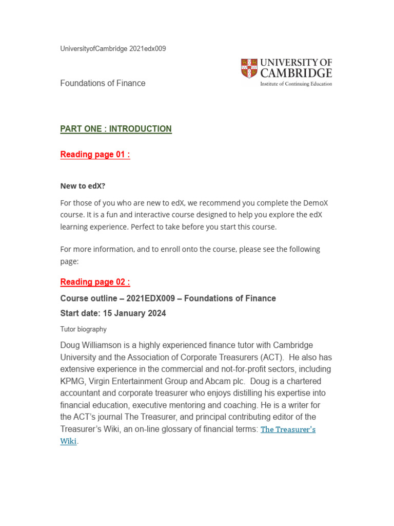 Foundations of Finance EDX | PDF | Interest | Financial Capital