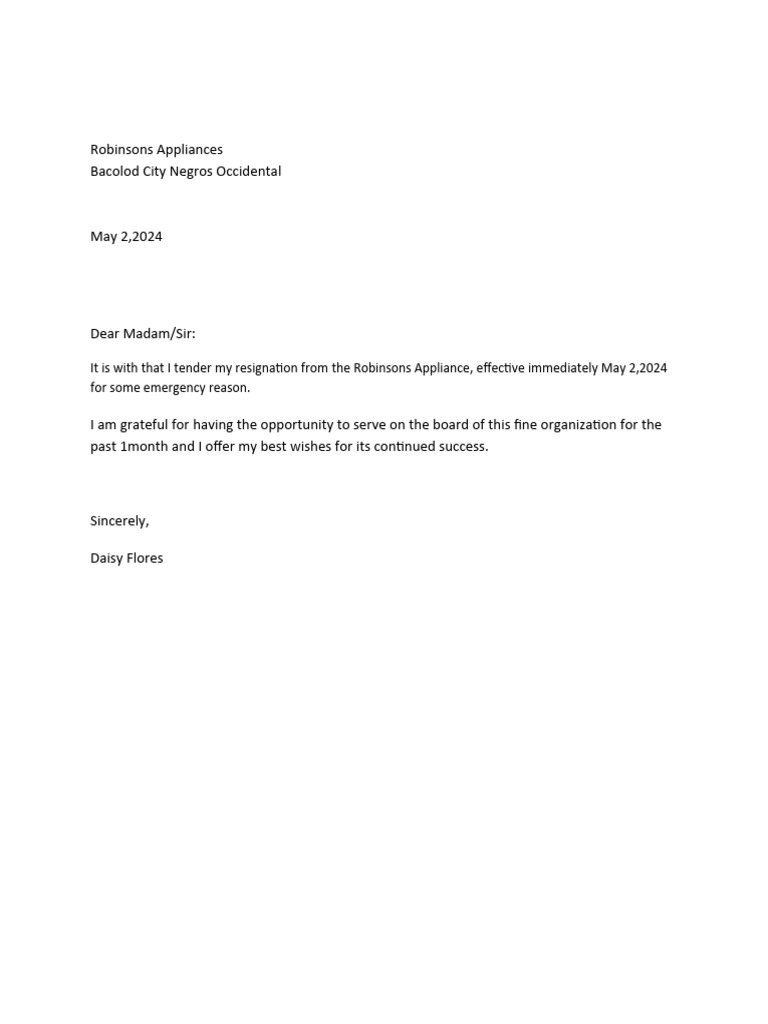 Immediate Resignation Notice | PDF