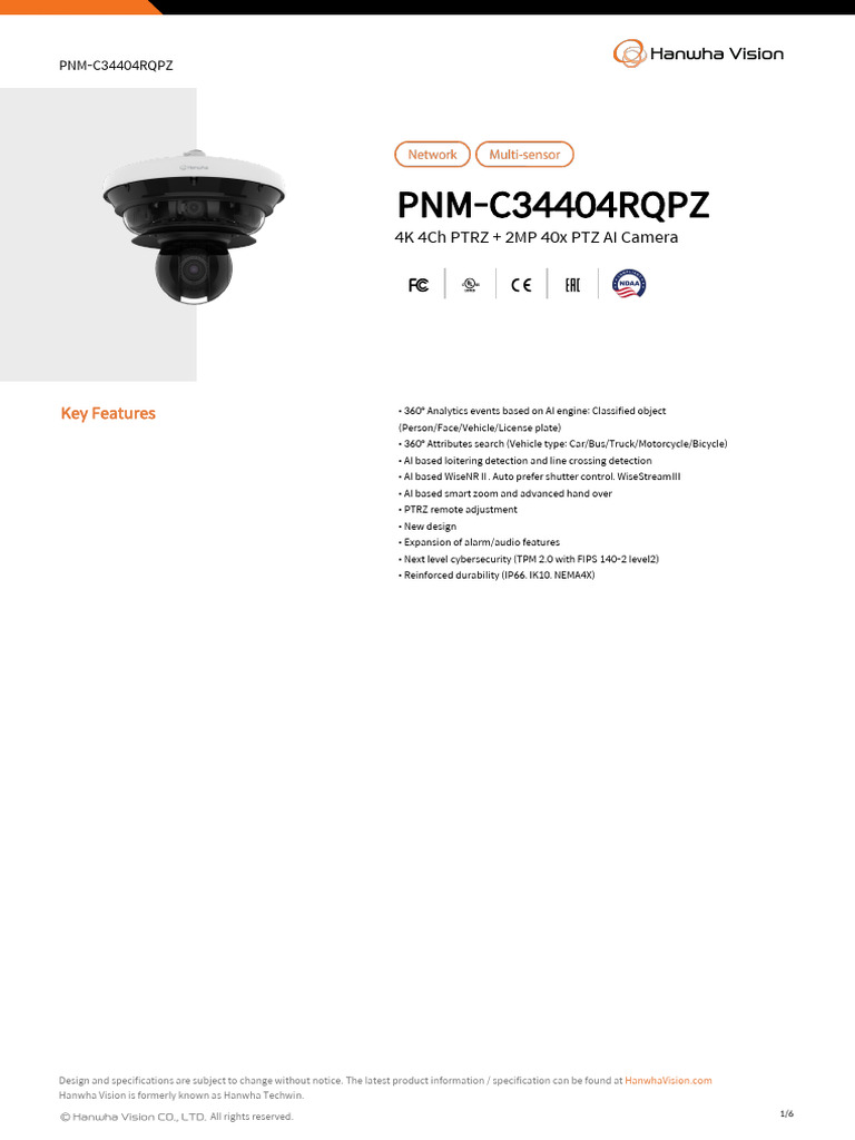 PNM-C34404RQPZ AI Camera Overview | PDF | Ip Address | Network Protocols