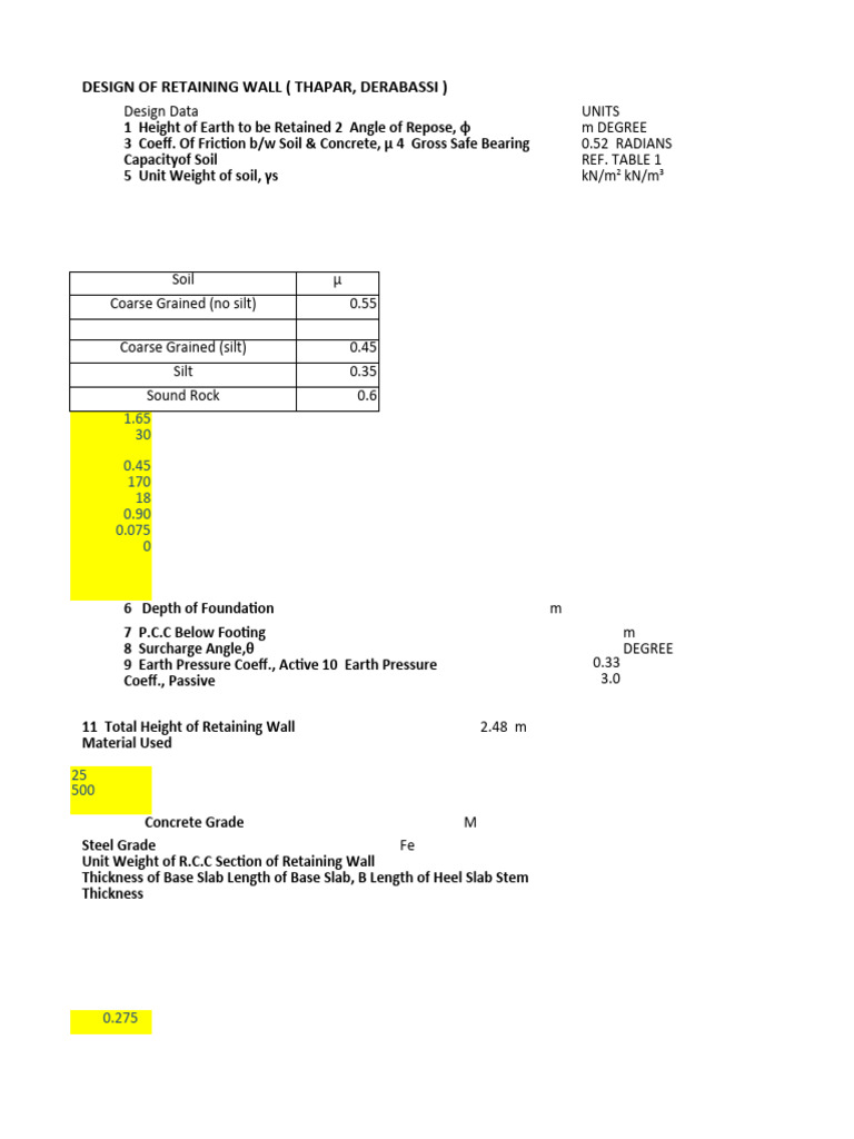 Ilide - Info Retaining Wall Excel Sheet PR - t34t134t135t | PDF ...