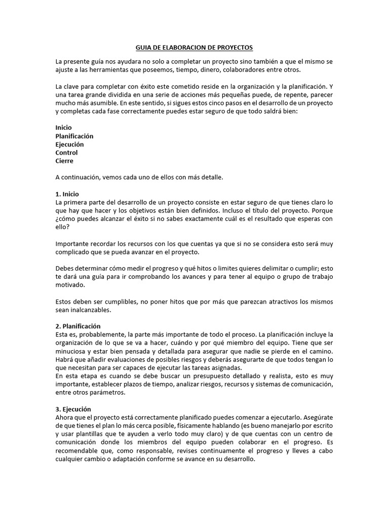 Guía para la Elaboración de Proyectos | PDF | Planificación | Presupuesto
